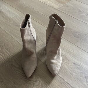 Target Beige Pointed-Toe Suede Ankle Boots - Women's